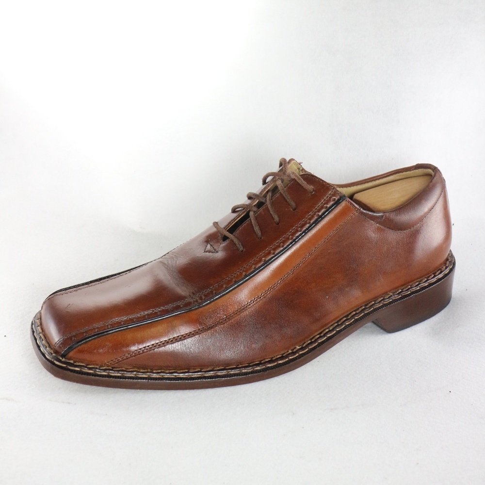 STACY ADAMS Cognac Leather Bicycle Toe Oxfords